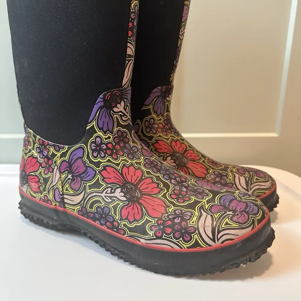 BOGS Classic Tall May Flowers Boots Womens 11 Floral Waterproof Rain Snow Boots